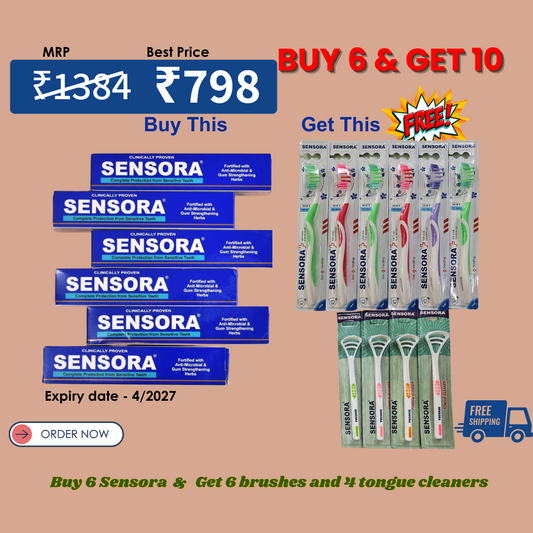 buy 6 get 10 best OFFER. SENSORA Herbal Sensitivity Relief Toothpaste-Pack of 6 and 6 Super soft brushes and 4 tongue cleaners