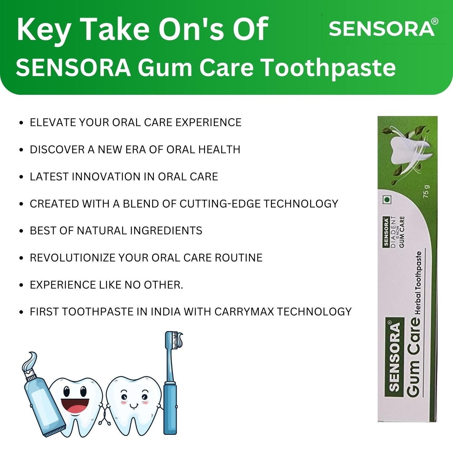 3+3 OFFER. SENSORA Gum Care Toothpaste - Pack of 3 and FREE 2 Super soft toothbrushes and 1 tongue cleaner