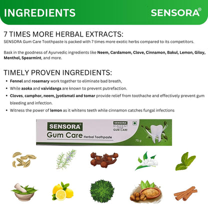25% offer on SENSORA Gum Care Toothpaste - Pack of 3 --- 2 Super soft toothbrushes and 1 tongue cleaner