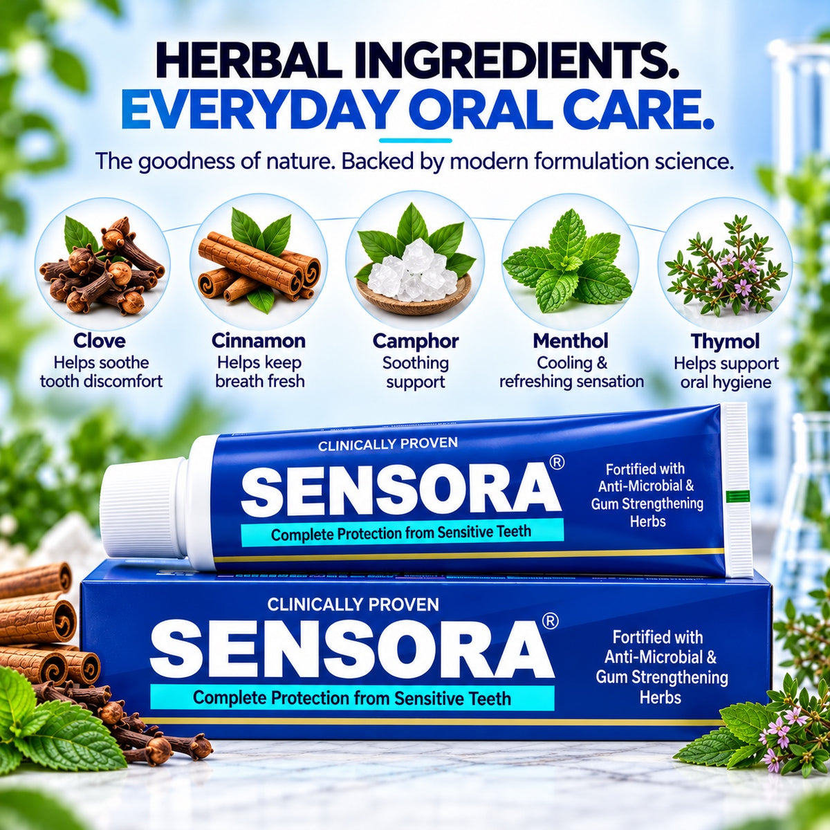 Sensora herbal ingredients for everyday oral care