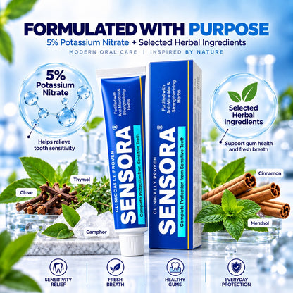 Sensora formulated with purpose with 5% Potassium Nitrate and selected herbal ingredients