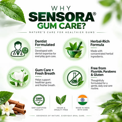 Why Sensora Gum Care - dentist formulated and herbal-rich daily gum care