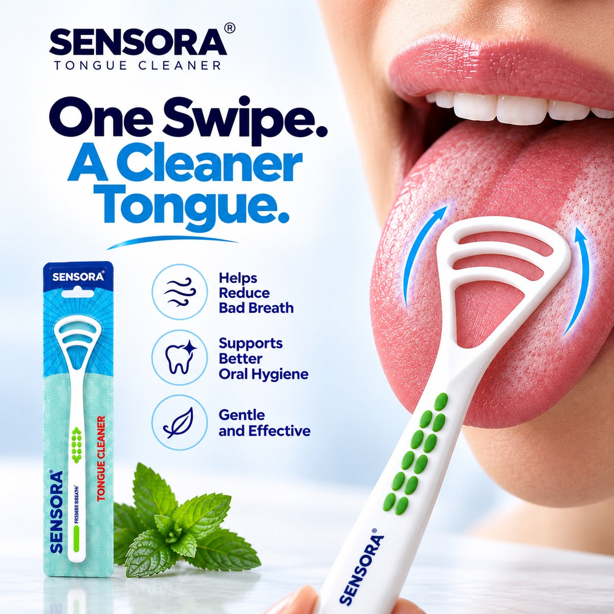 Sensora tongue cleaner - helps reduce bad breath and supports oral hygiene