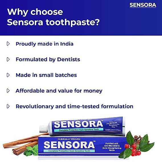 3+3 OFFER. SENSORA Herbal Sensitivity Relief Toothpaste - Pack of 3 and FREE 2 Super soft Toothbrush and one tongue cleaner