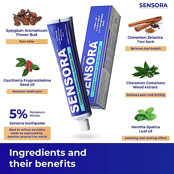 6+10 OFFER. SENSORA Herbal Sensitivity Relief Toothpaste-Pack of 6 and 6 FREE Super soft brushes and 4 tongue cleaners
