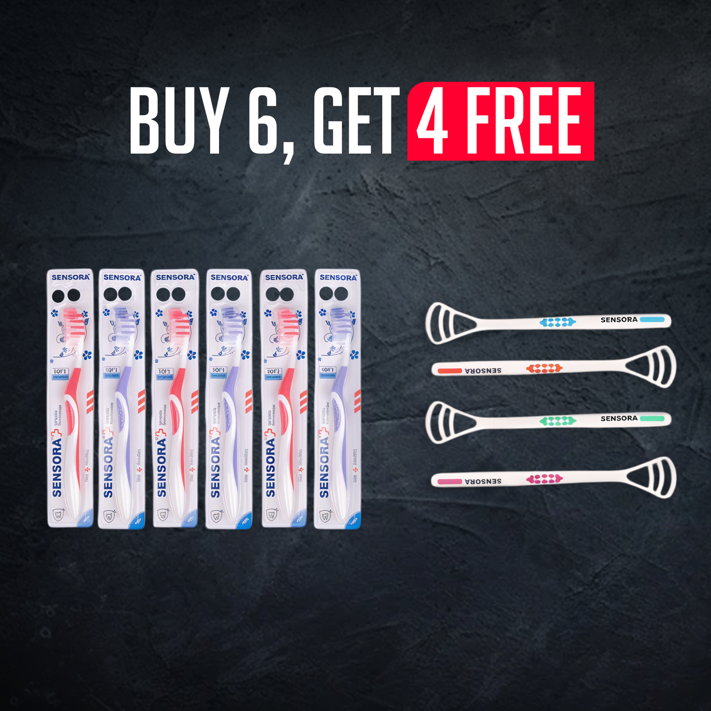 Buy 6 Get 4 Free - Buy 6 Soft Bristles Toothbrushes Get 4 Tongue Cleaner FREE